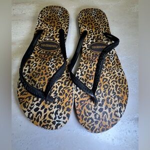Havaianas Women's Leopard Print Flip Flops - Black and Brown